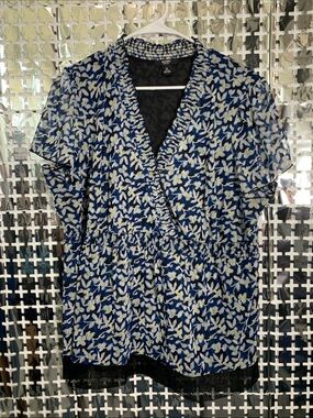 Alfani Navy and White Floral Wrap-Style Blouse